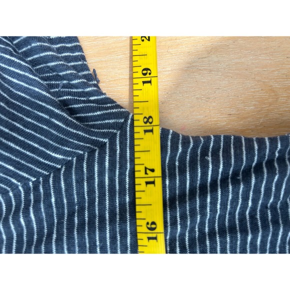 Sundance Womens Large Linen Striped V-Neck Top Navy Blue Crochet Trim Coastal - Picture 7 of 8